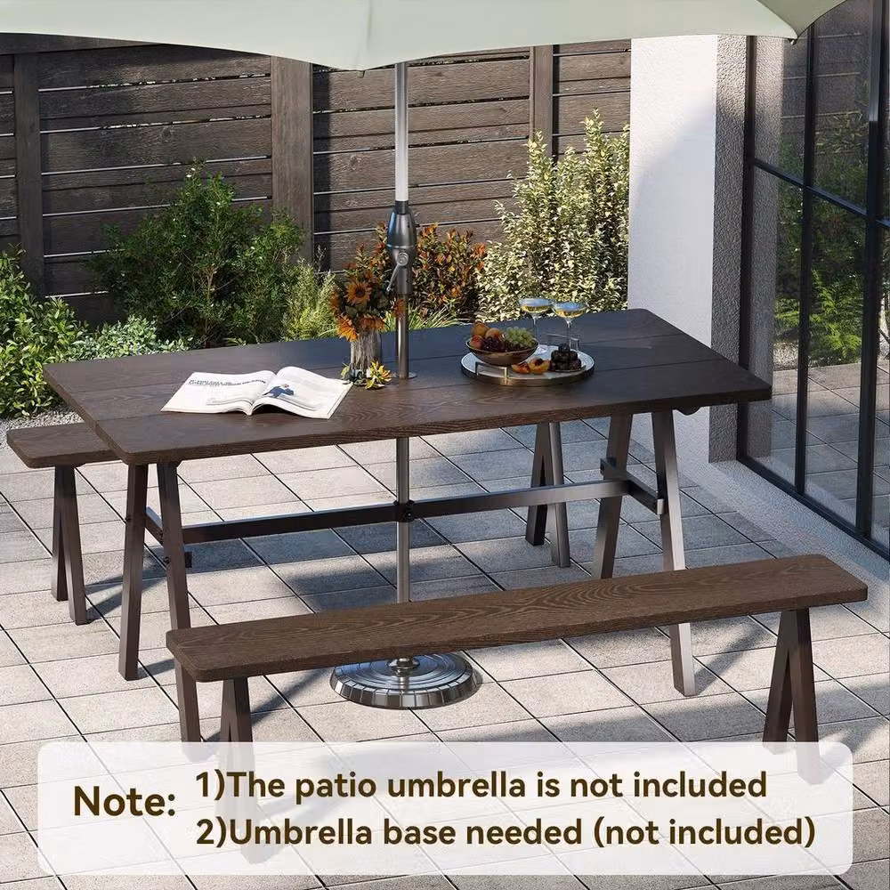 KORVIXA 3 Piece Outdoor Camping Table and Chairs Set for 6 People, Brown, W/D/H: 100 x 100 x 160 cm – 5