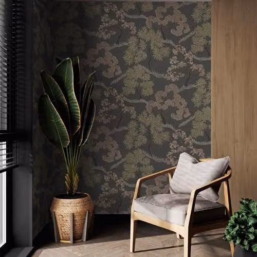 Graham & Brown Botanical Floral Wallpaper in Anthracite, White and Grey, 1 Roll