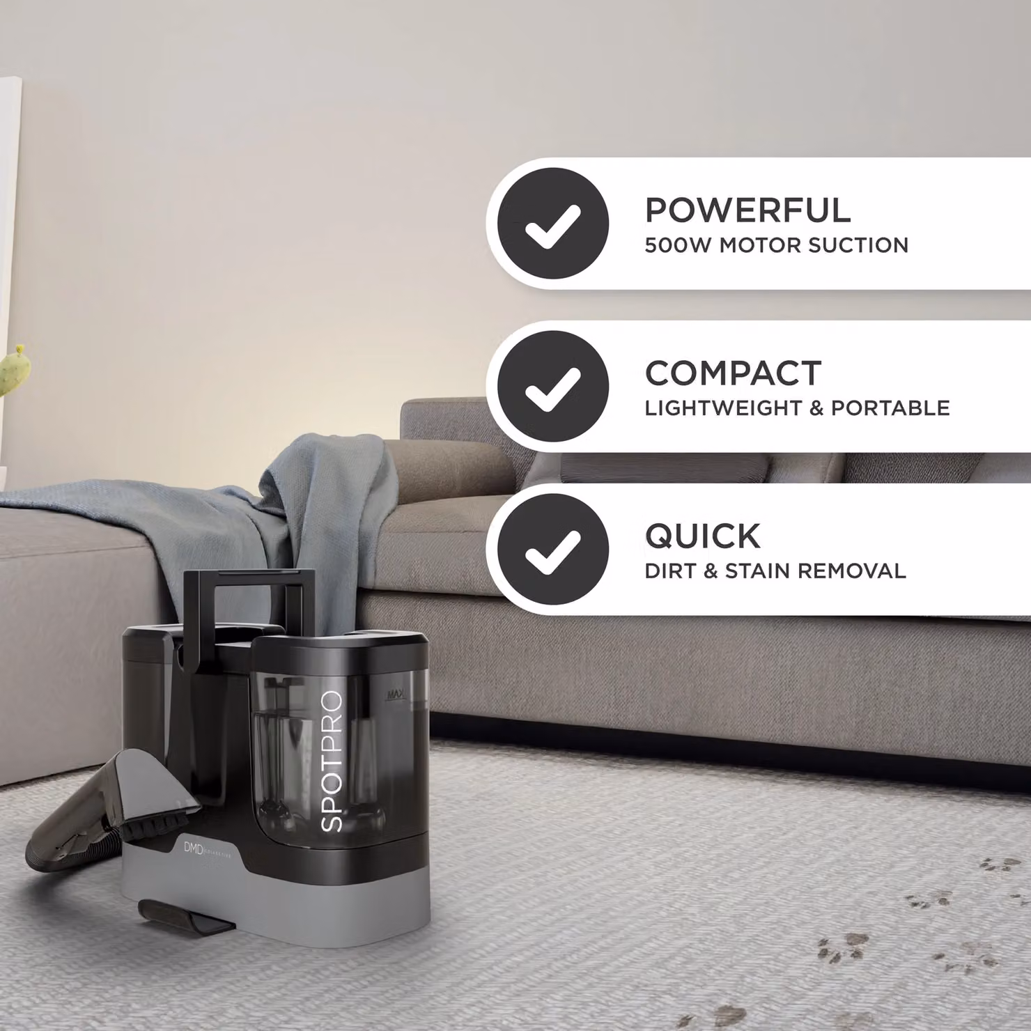 DMD Collective SpotPro Portable Carpet Spot Cleaner, 500W, 1.8L, Black – 5