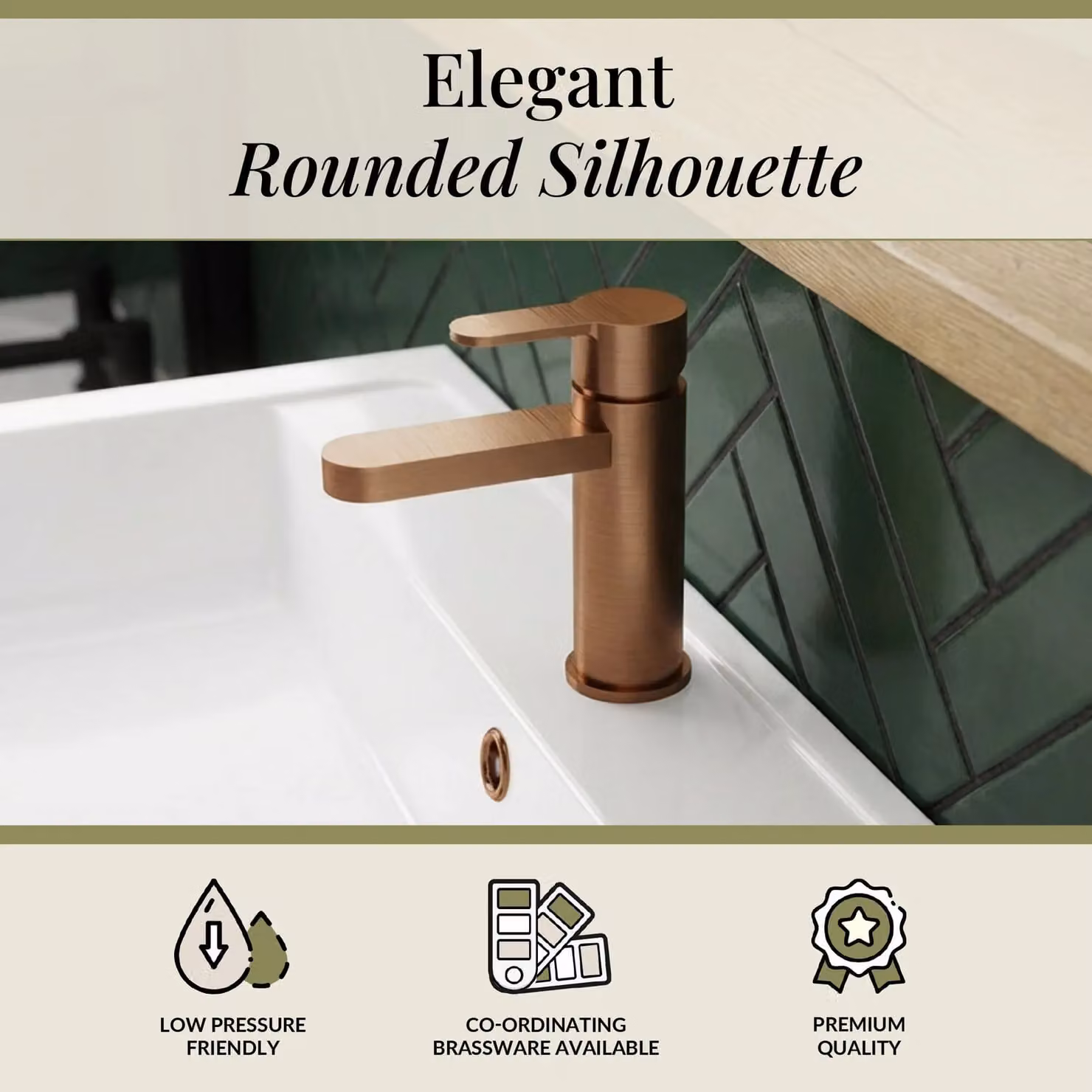 Balterley Pride Round Mono Basin Mixer Tap with Push Button Waste in Brushed Bronze Brown – 3