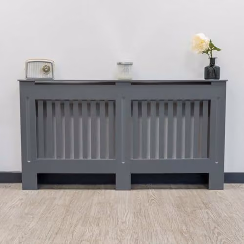 Airwave Vertical Line Style Radiator Cover in Grey MDF, W/D/H: 152.0 x 19.0 x 81.5 cm – 2