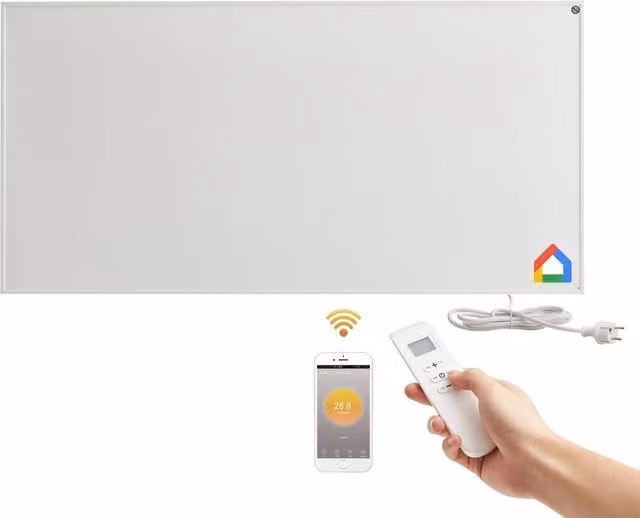 AREBOS White Infrared Wall Mounted or Freestanding Electric Heater with WiFi, Thermostat and Remote Control
