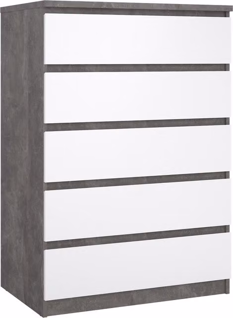 Furniture To Go Naia Chest of 5 Drawers in White and Grey High Gloss