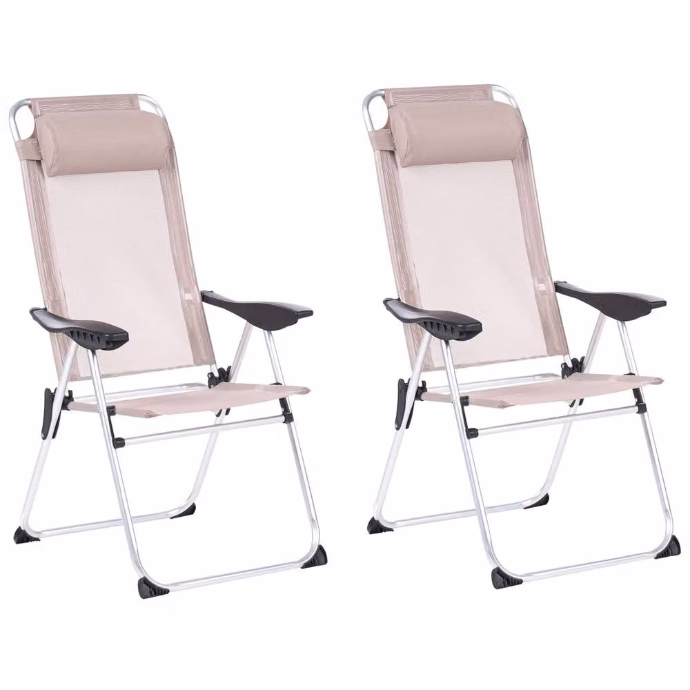 Wyld and Coco Summit Beige Folding Garden Chairs Set of 2 with Adjustable Backrest – 2