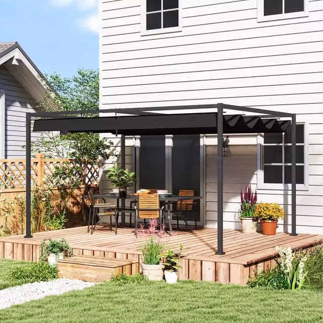 Outsunny Metal Pergola Gazebo Patio Sun Shelter in Black, 400cm