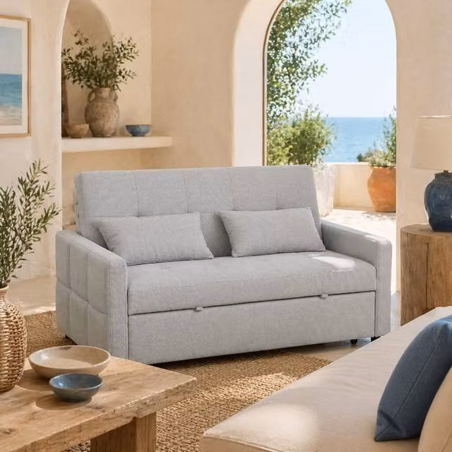 Wyld Haus Fapa 2 Seater 3 Way Convertible Click Clack Sofa Bed in Light Grey