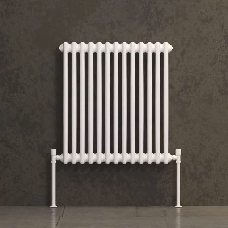 Fluxx White Horizontal Double Column Wall Mounted Radiator W: 60.5 cm, H: 60.5 cm, D: 8.38 cm