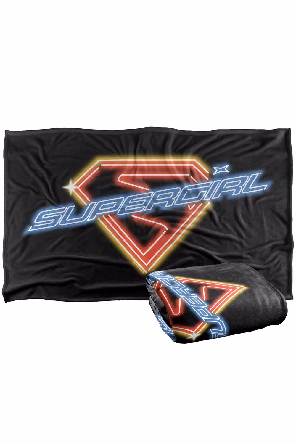 Warner Bros. Supergirl 2026 Neon Glow Shield Silky Touch Super Soft Fluffy Polyester Throw Blanket in Multicolour and Black, Large – 2