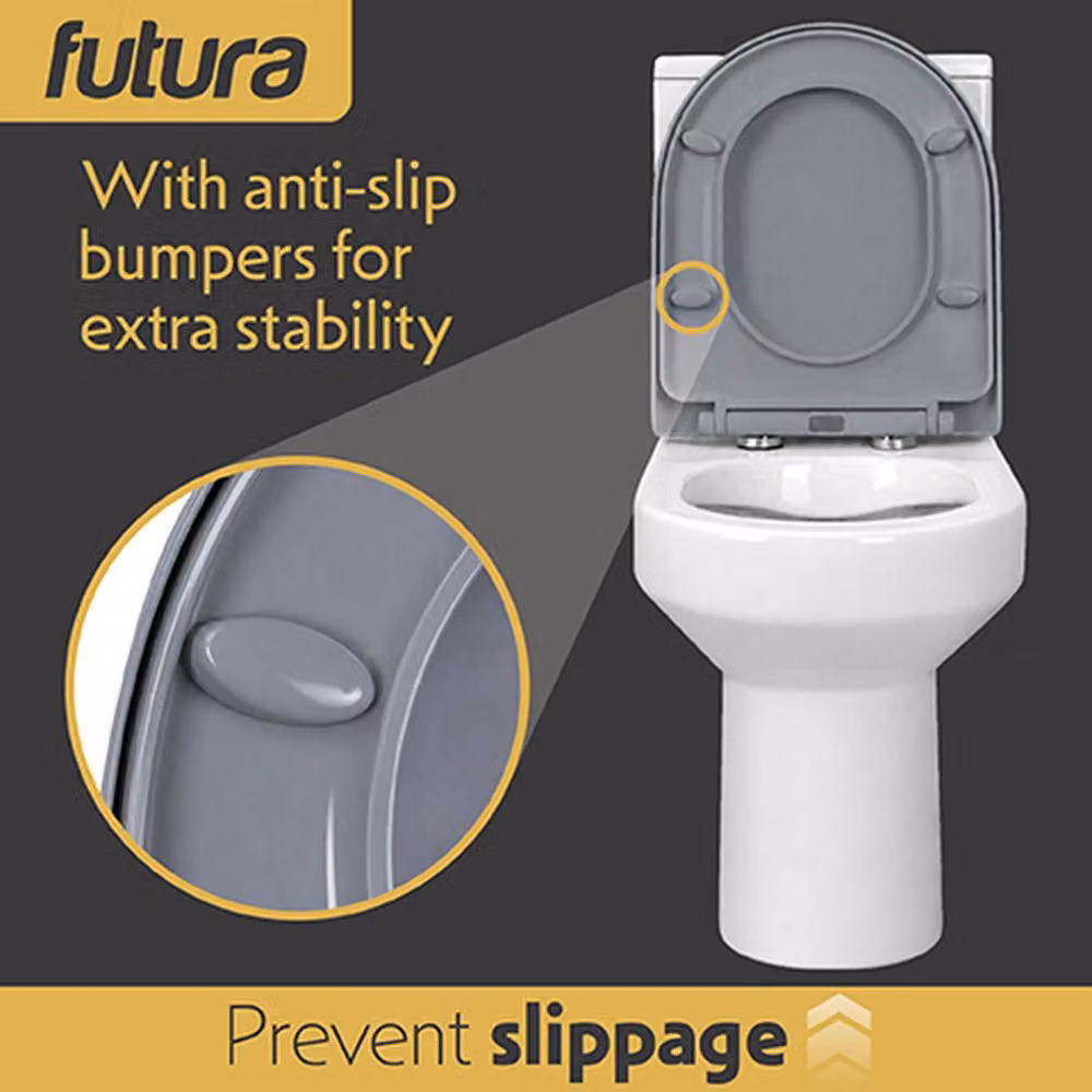 Futura D-Shaped Soft Close Toilet Seat in Grey with Quick Release and Removable Features, Width: 50 cm – 3