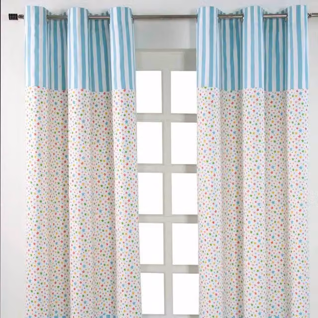 Homescapes Multicolour Star Pattern Opaque Eyelet Curtain Pair, Width: 137 cm, Height: 117 cm