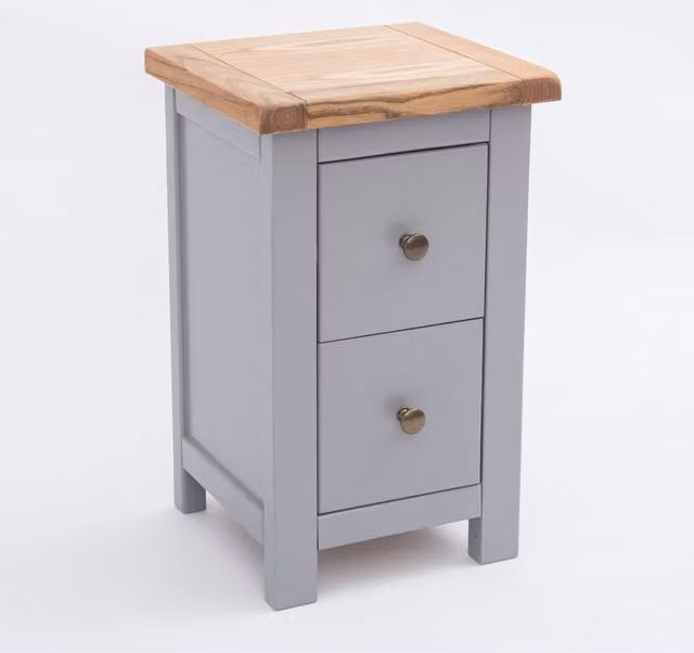 Mirano 2 Drawer Petite Bedside Cabinet in Grey with Chrome Knob and Brass Details