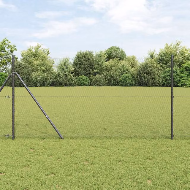 Berkfield Home Grey Powder-Coated Steel Hexagon Fence, 1.4 x 25 m