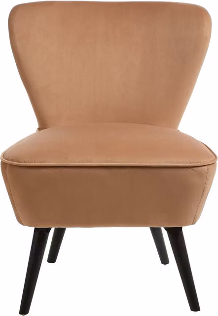Orsina Modern Retro Accent Armchair with Rubberwood Frame and Plain Fabric Upholstery in Brown and Black