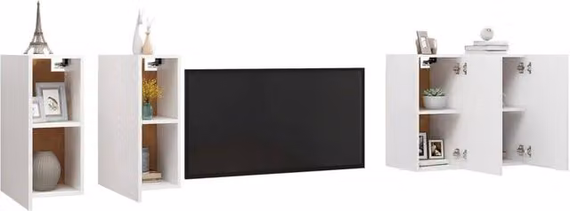 Berkfield Home Set of 4 White Minimalist TV Cabinets in Engineered Wood, W/D/H: 30.5 x 30 x 60 cm
