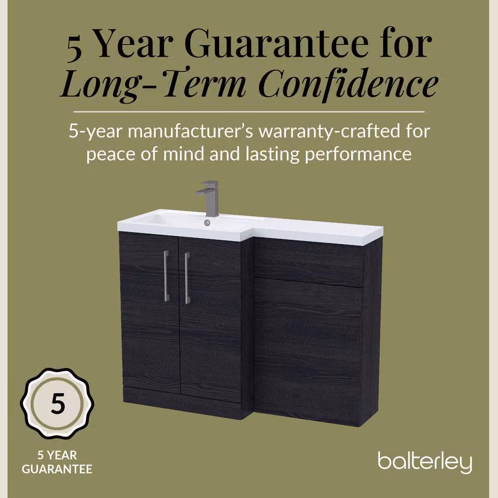 Balterley Modern Matt Black Left-Hand Vanity and WC Unit Combination, Width: 110 cm – 5