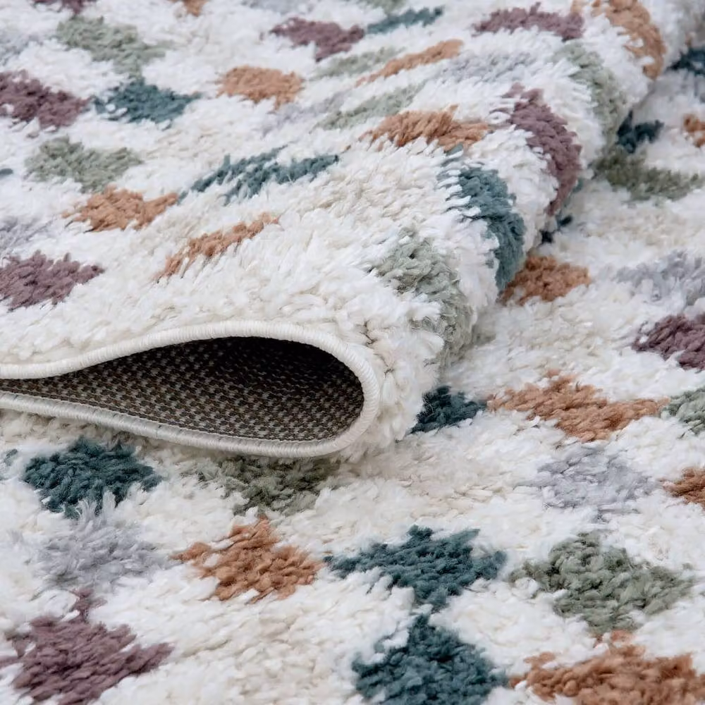THE RUGS Moodi Chequered Shaggy High Pile Living Room Rug, Multicolour, W: 200 cm, D: 290 cm – 4
