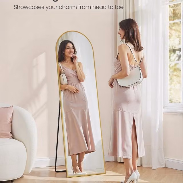 SONGMICS Rectangular Full Length Freestanding Mirror in Gold, H 150 x W 40 cm