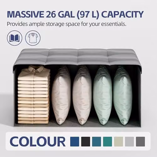 MCC Direct Foldable Upholstered Storage Ottoman Bench in Grey, W/D/H: 76 x 36 x 36 cm – 5