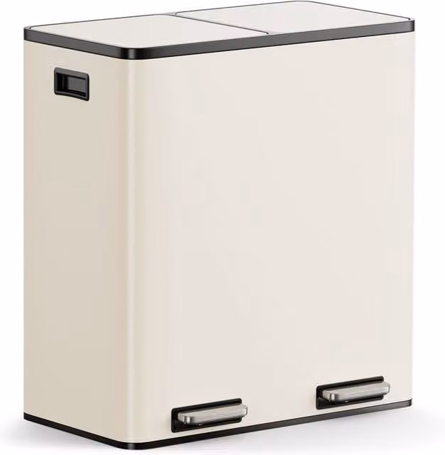 VonHaus 60L 2 Compartment Kitchen Waste and Recycling Bin with Pedal and Soft Close in Beige – 1