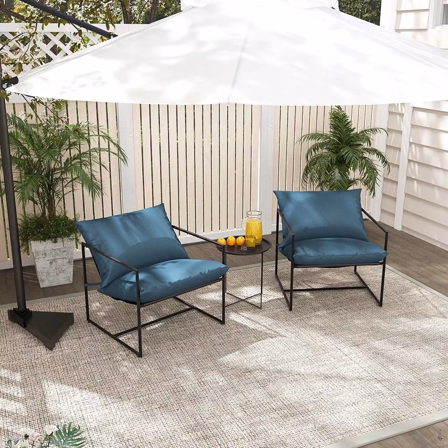 Costway Set of 2 Modern Metal Framed Sling Accent Armchairs in Blue – 3