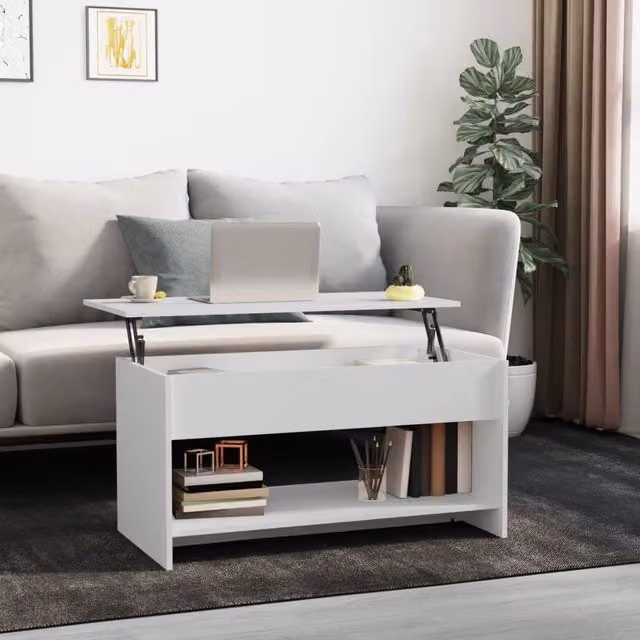 Berkfield Home 809647 Modern White Coffee Table with Lift Mechanism, W: 102 cm, D: 50 cm, H: 52.5 cm