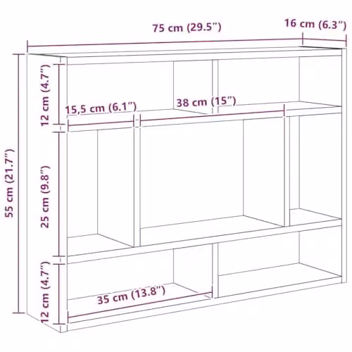 vidaXL Wall Shelf in Smoked Oak, W/D/H: 75 x 16 x 55 cm – 2