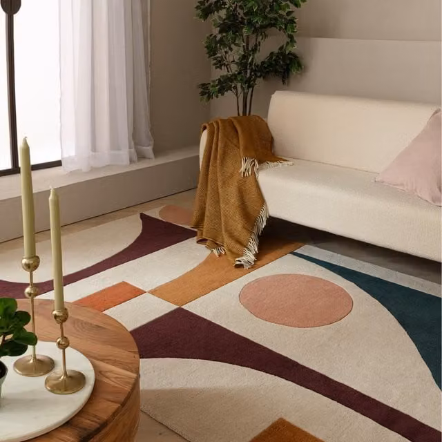 Furniturebox UK Multicolour Modern Abstract Rectangular Rug, Wool and Cotton Blend, W/D/H: 170 x 120 x 2.2 cm