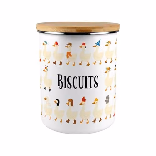 Purely Home Silly Goose Biscuit Storage Canister, 2.7 l, Multicoloured Enamel and Bamboo – 1