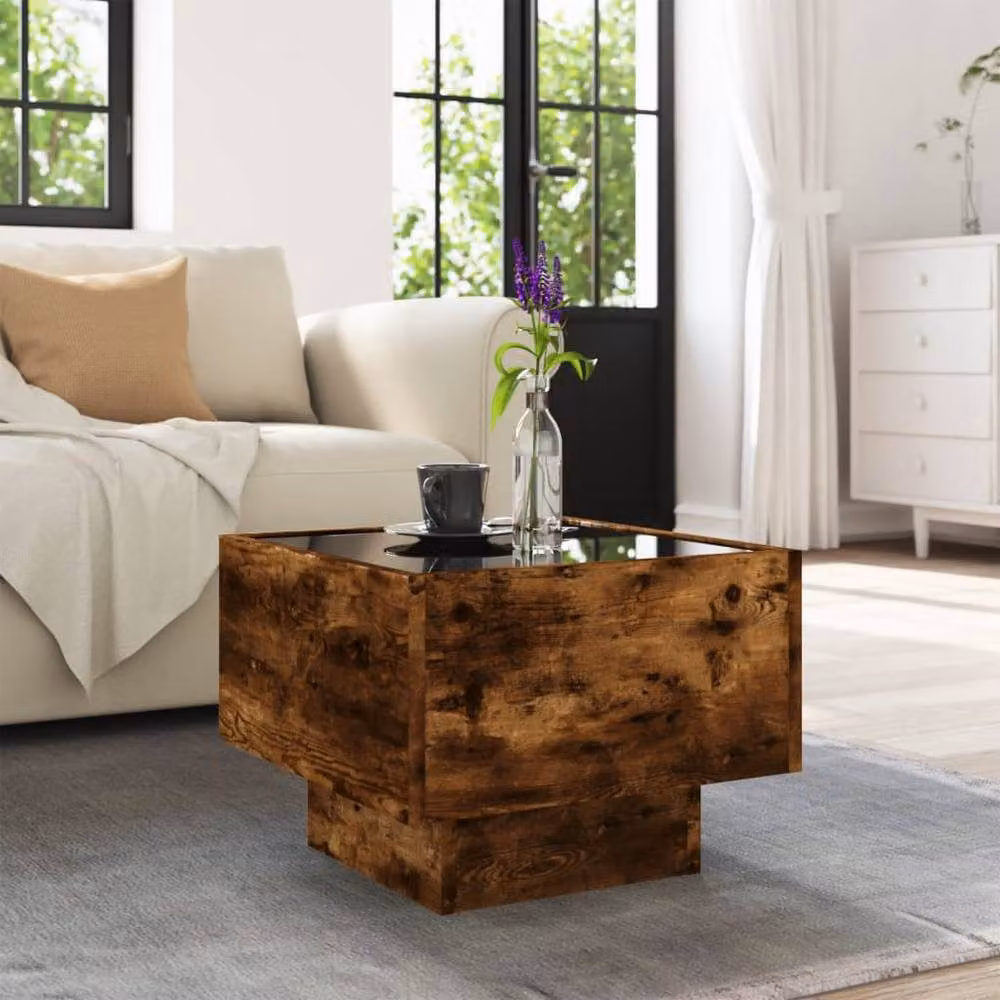 Berkfield Home Side Table in Smoked Oak Brown with LED, W/D/H: 40 x 40 x 30 cm – 4