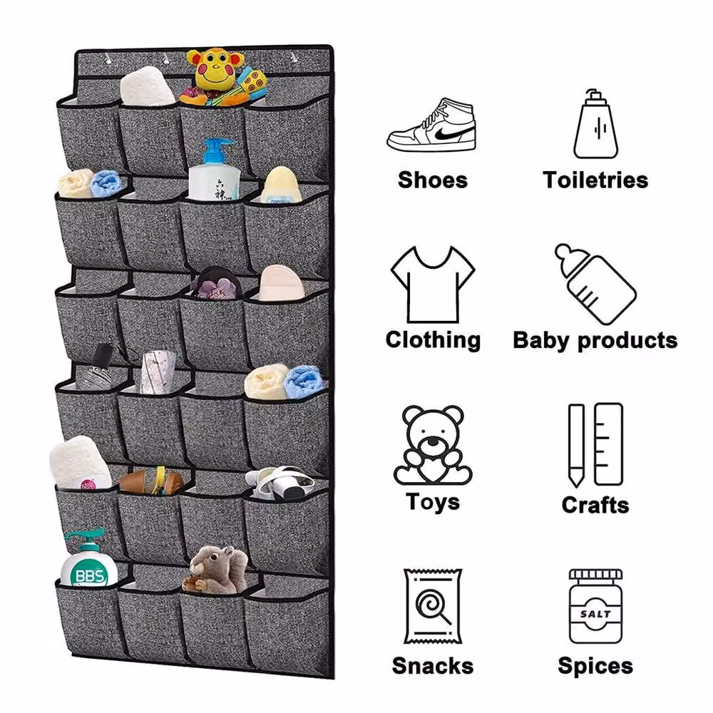 SPETLEK 24 Pocket Over Door Shoe Holder Hanging Storage Organiser in Grey – 6