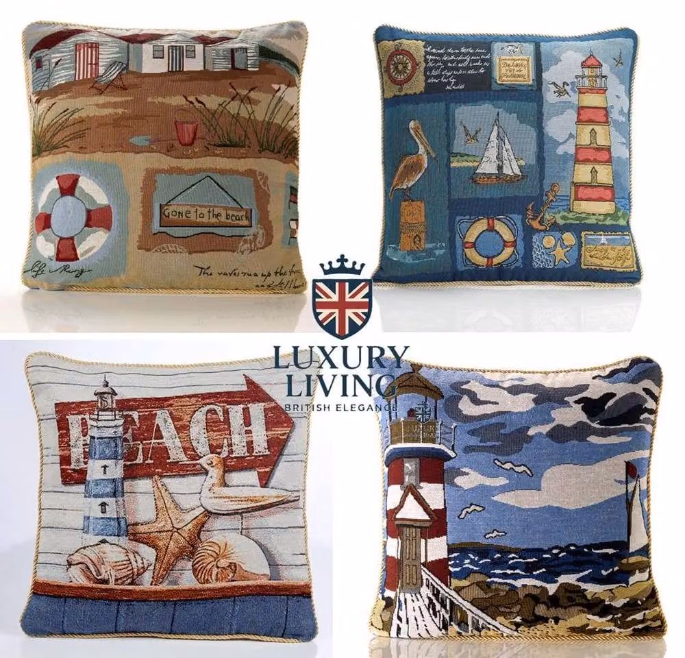 Luxor Living Nautical Graphic Velvet Cushion Set of 4, Blue, Red, Beige and Gold, W/D/H: 45 x 45 x 45 cm – 5
