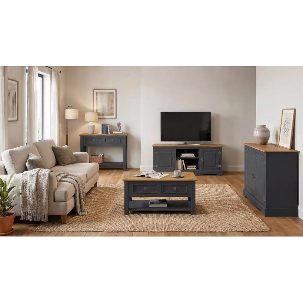SPETLEK Modern Grey Solid Pine Wood Console Table with 2 Drawers – 3