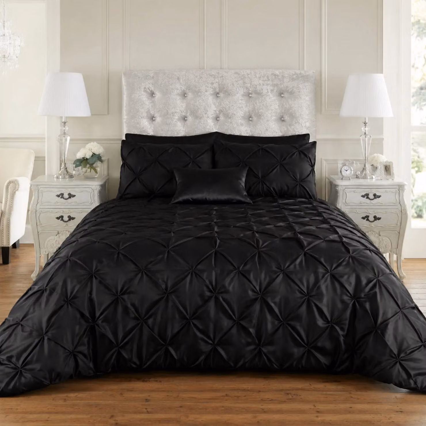 Smart Living Black Polycotton Pintuck Duvet Cover and Pillowcases Set, W/D/H: 135 x 200 cm and 50 x 75 cm – 2