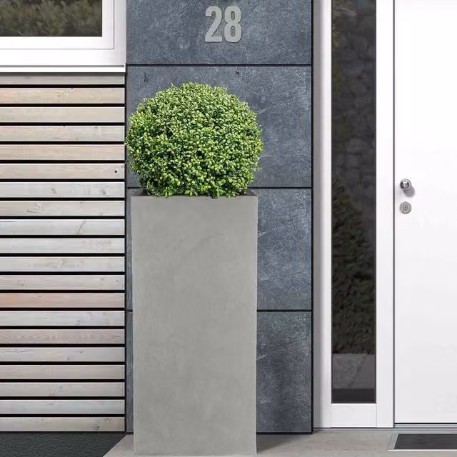 IDEALIST Tall Square Garden Planter in Grey Concrete and Ceramic