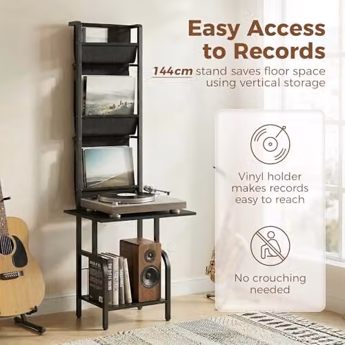HOMCOM Industrial Vinyl Record Player Stand with Media Compartments, Black, W: 48.5 cm, D: 48.5 cm, H: 144.0 cm – 4