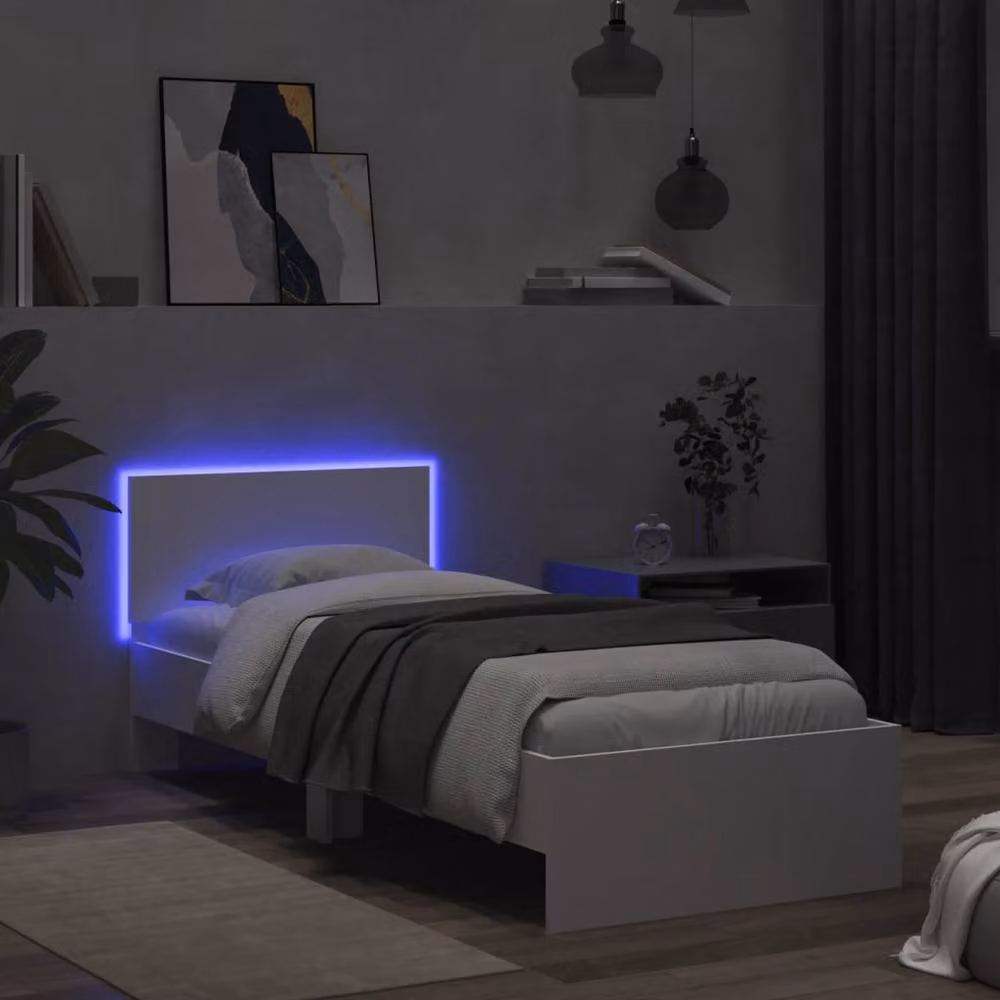 Berkfield Home Modern White Bed Frame with LED Under-Bed Lighting and USB Charging Port, W/D/H: 90 x 200 cm – 3