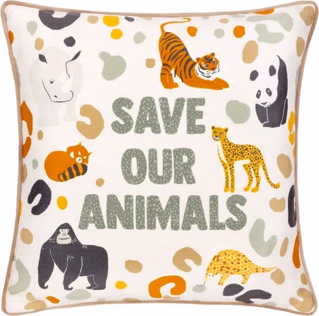 Little Furn Wildlife Save Our Animals Multicolour Polyester Filled Square Cushion, W/D/H: 43 x 43 x 43 cm – 1