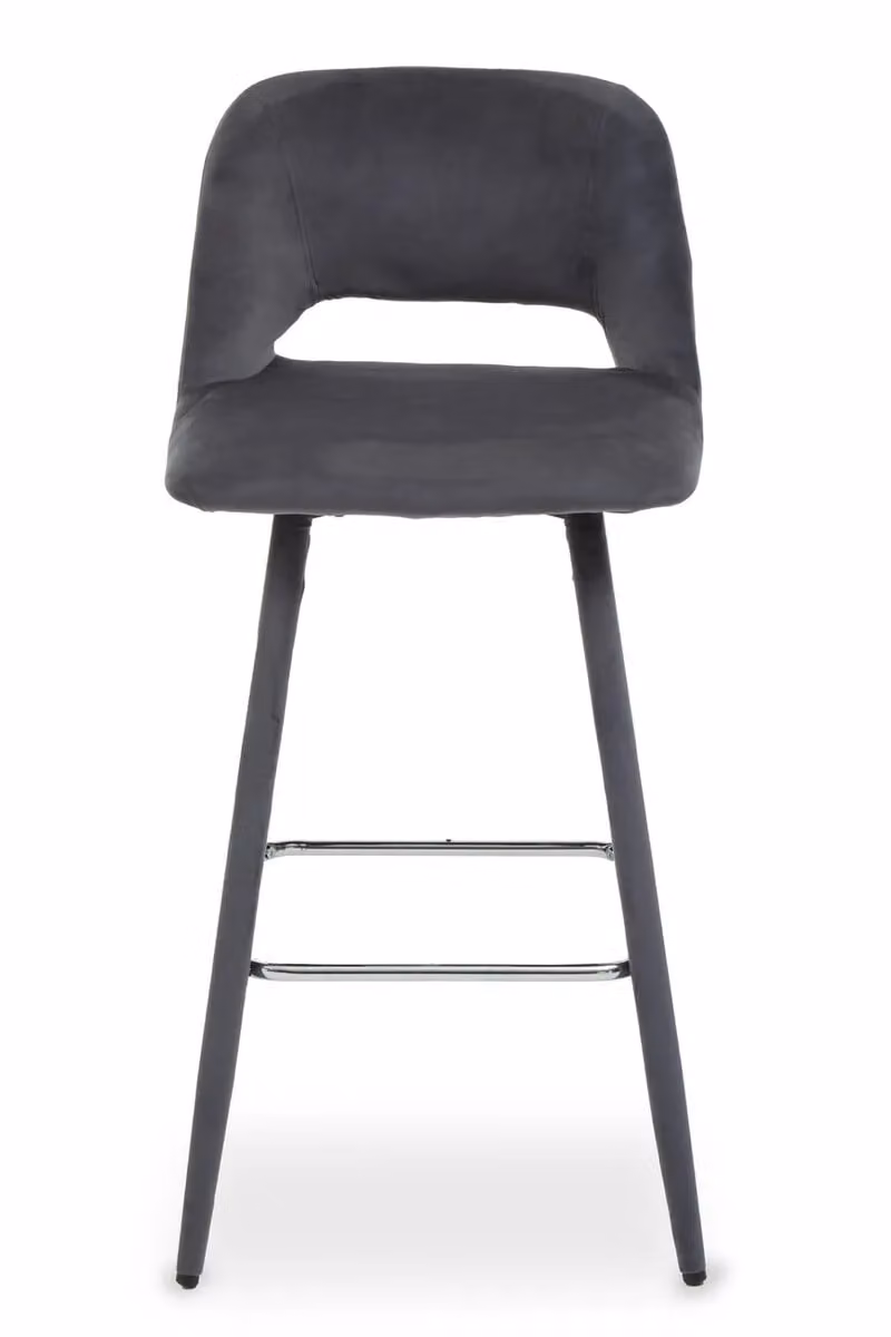 Orsina Grey Velvet Bar Stool with Silver Footrest and Mid-Century Design – 2