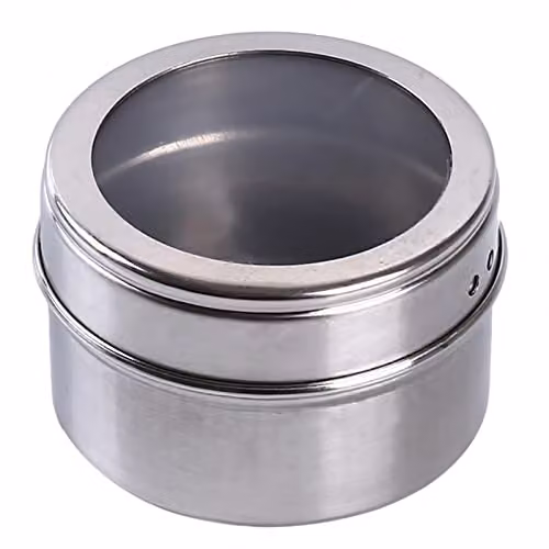 JINGYAN Stainless Steel Magnetic Spice Shaker Set with Sealed Lid and Stickers in Silver – 1