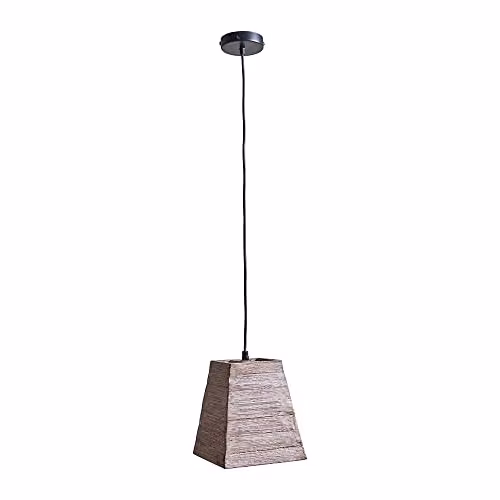 ValueLights Rustic Wood Square Ceiling Light Shade in Brown and White with Warm White LED Bulb – 1