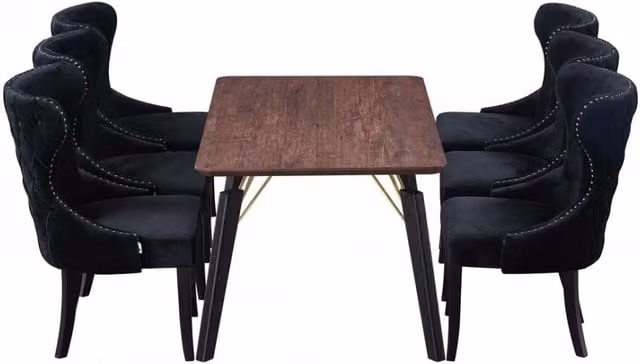 Mayfair Cosmo LUX Modern Rectangular Dining Set with Table and 6 Chairs in Black and Gold
