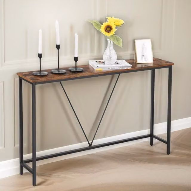 Pirlo Plush Industrial Console Table in Brown and Black, W: 120 cm, H: 74 cm, D: 23 cm – 1
