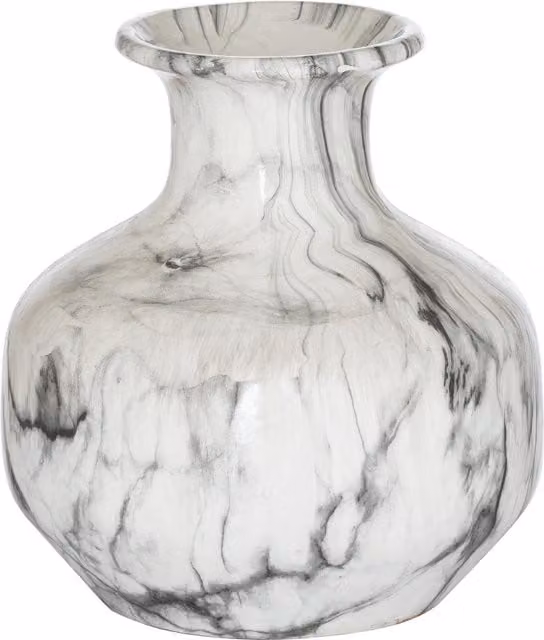 KDMK Modern Abstract Round Ceramic Stone Tabletop Vase in White
