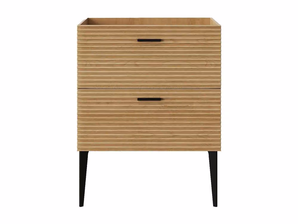 Vente-unique Fluted Freestanding Vanity Unit with 2 Drawers and LED Lighting in Light Oak Beige, W: 60 cm, D: 46 cm, H: 55 cm – 2