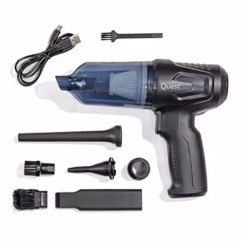 Quest Handheld Car Vacuum and Blower with 6 Attachments, 12000Pa High Power Suction, HEPA Nano Filter and USB Charging in Grey and Black – 1