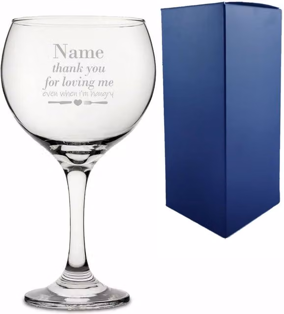 Uniqueful Personalised Thank You for Loving Me When I am Hangry Gin Balloon Cocktail Glass, Clear, 1000 ml