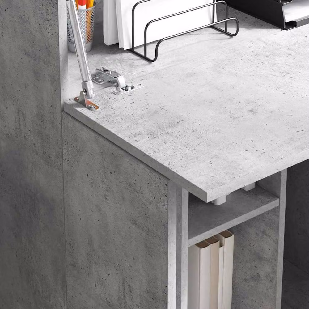 Berkfield Home Concrete Grey Computer Desk with Enclosed Cabinet Storage – 2