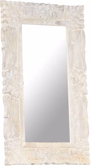 Berkfield Home White Rectangular Wall Mirror in Solid Mango Wood W: 80 cm, H: 50 cm