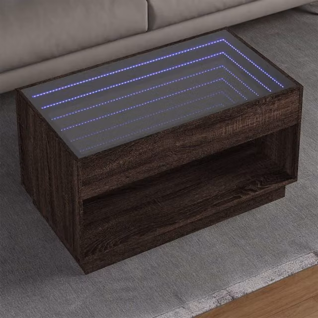 Berkfield Home Infinity LED Coffee Table in Brown Oak, W/D/H: 90 x 50 x 50 cm – 1