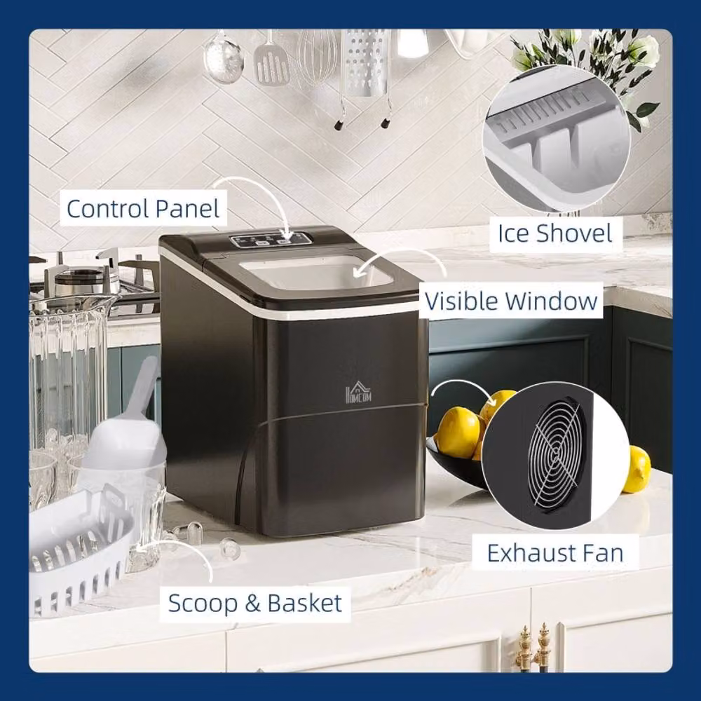 Rolipo Black Countertop Ice Machine with 12kg Capacity and Self-Cleaning Function – 5